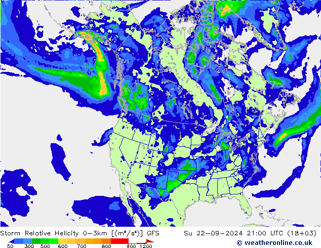 Storm Relative Helicity GFS Вс 22.09.2024 21 UTC