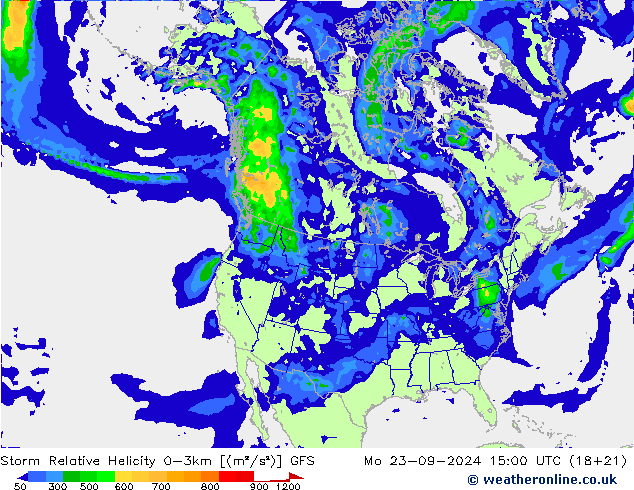 Storm Relative Helicity GFS пн 23.09.2024 15 UTC