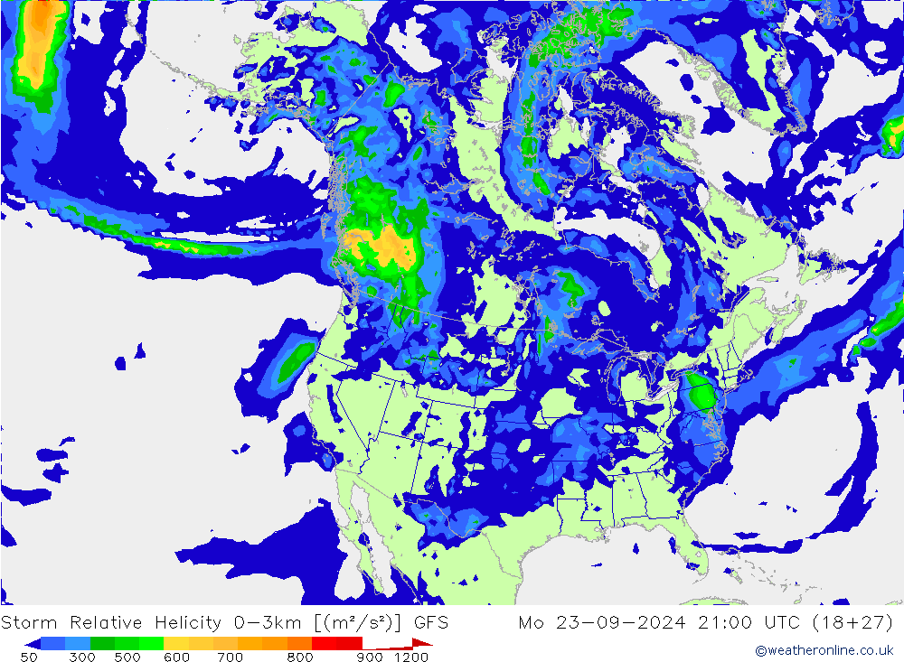 Storm Relative Helicity GFS ma 23.09.2024 21 UTC