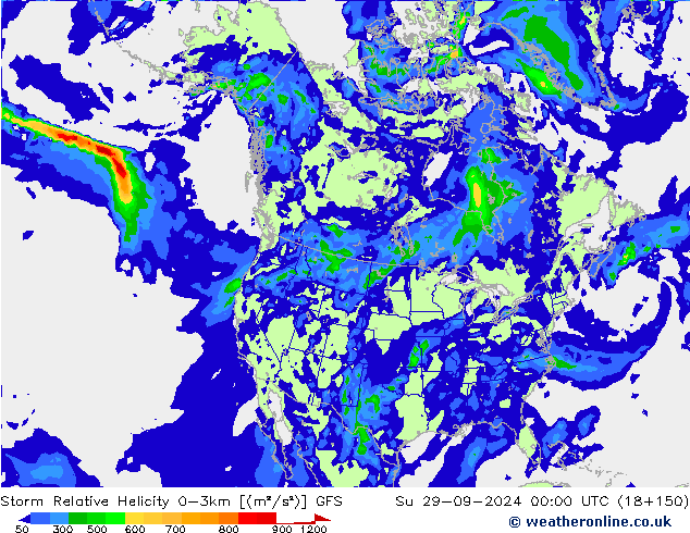 Storm Relative Helicity GFS zo 29.09.2024 00 UTC