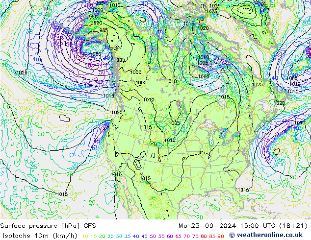 Eşrüzgar Hızları (km/sa) GFS Pzt 23.09.2024 15 UTC