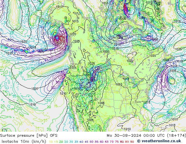 Eşrüzgar Hızları (km/sa) GFS Pzt 30.09.2024 00 UTC