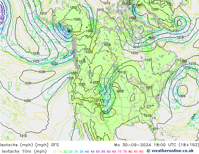 Isotachs (mph) GFS Mo 30.09.2024 18 UTC