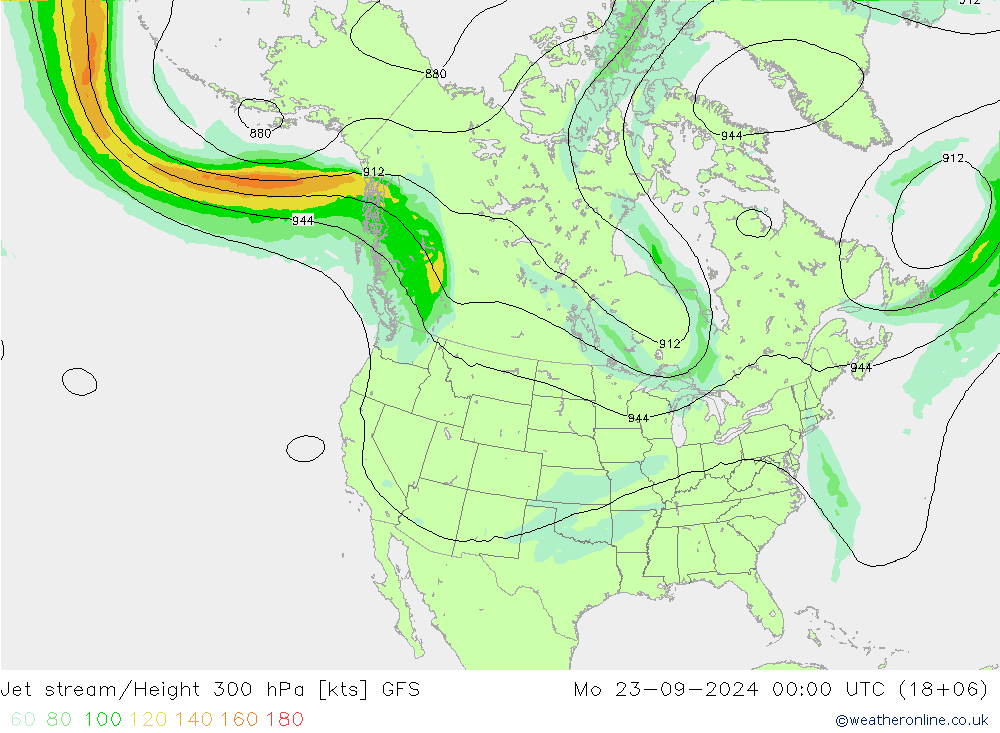 Corriente en chorro GFS lun 23.09.2024 00 UTC