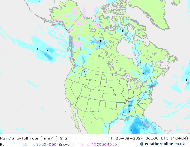 Rain/Snowfall rate GFS Th 26.09.2024 06 UTC