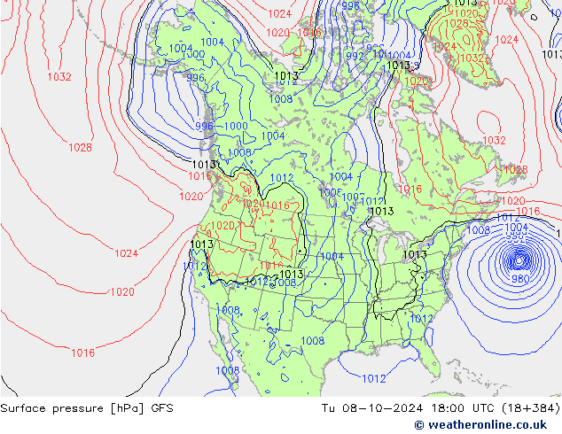 Atmosférický tlak GFS Út 08.10.2024 18 UTC