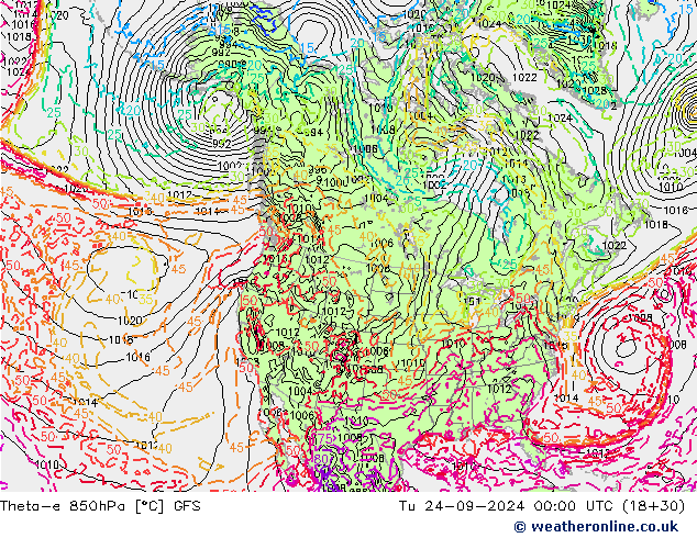 Theta-e 850hPa GFS Sa 24.09.2024 00 UTC