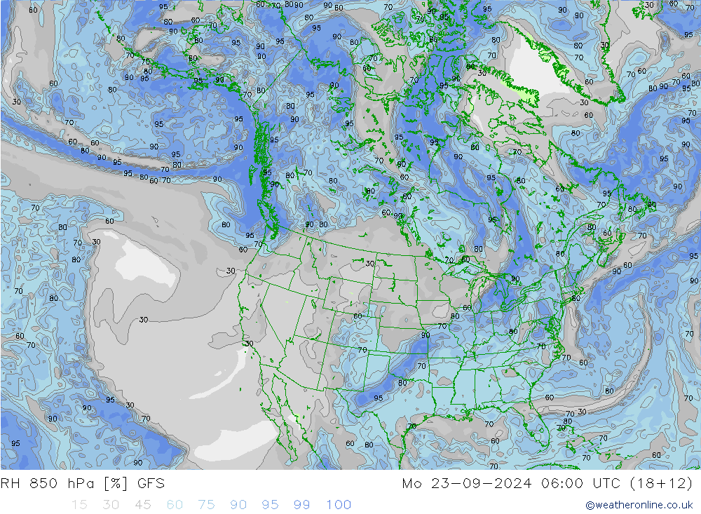 RH 850 hPa GFS Seg 23.09.2024 06 UTC