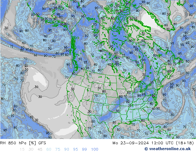 RH 850 hPa GFS Mo 23.09.2024 12 UTC