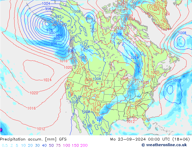 Precipitation accum. GFS пн 23.09.2024 00 UTC