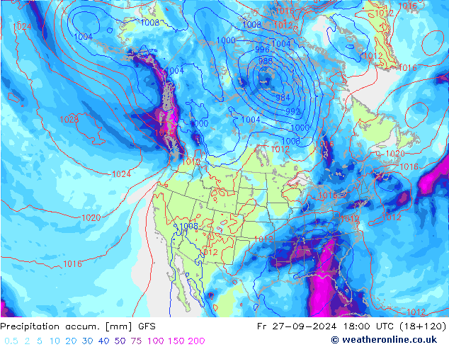 Precipitation accum. GFS Pá 27.09.2024 18 UTC