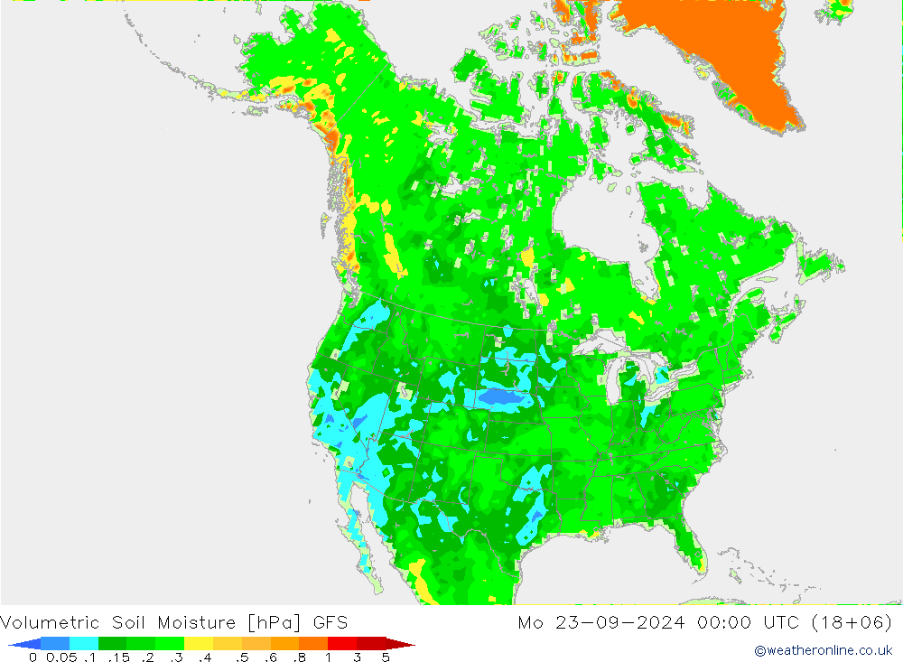 Volumetric Soil Moisture GFS Mo 23.09.2024 00 UTC