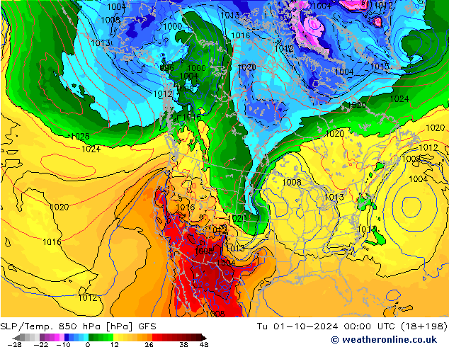 SLP/Temp. 850 hPa GFS October 2024