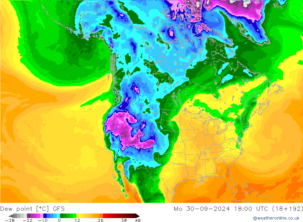 Ponto de orvalho GFS Seg 30.09.2024 18 UTC