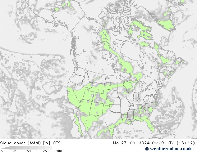 Cloud cover (total) GFS Mo 23.09.2024 06 UTC