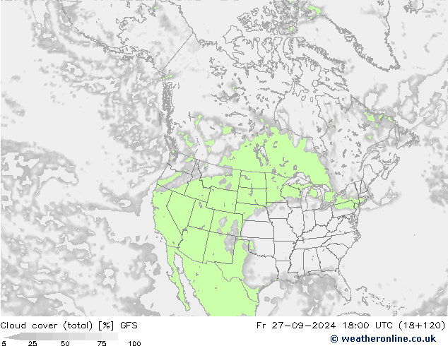 Cloud cover (total) GFS Fr 27.09.2024 18 UTC