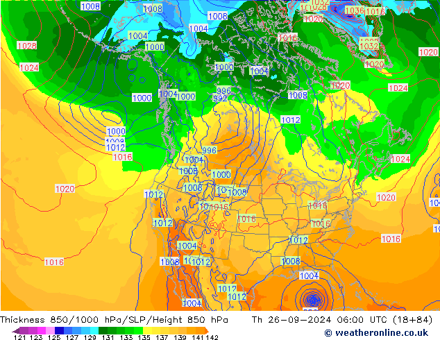 Thck 850-1000 hPa GFS Th 26.09.2024 06 UTC