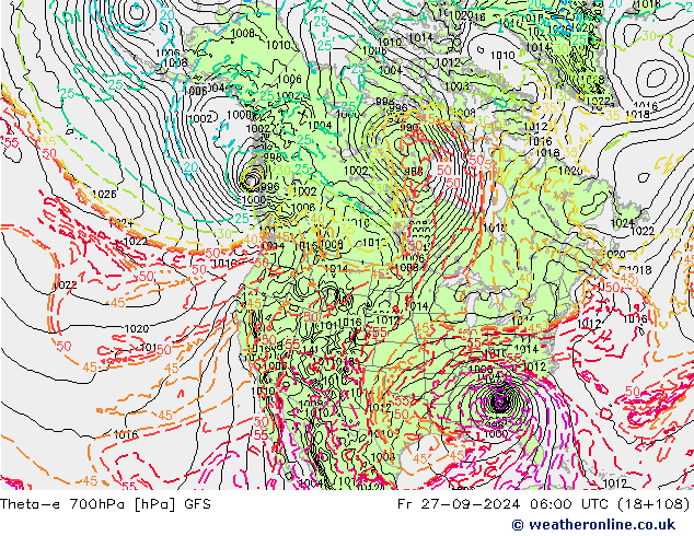 Theta-e 700hPa GFS pt. 27.09.2024 06 UTC