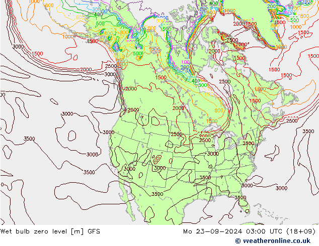 Wet bulb zero level GFS  23.09.2024 03 UTC