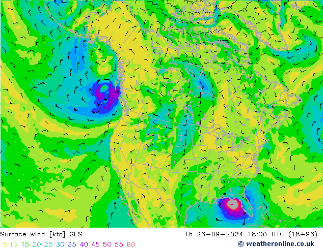 Vent 10 m GFS jeu 26.09.2024 18 UTC