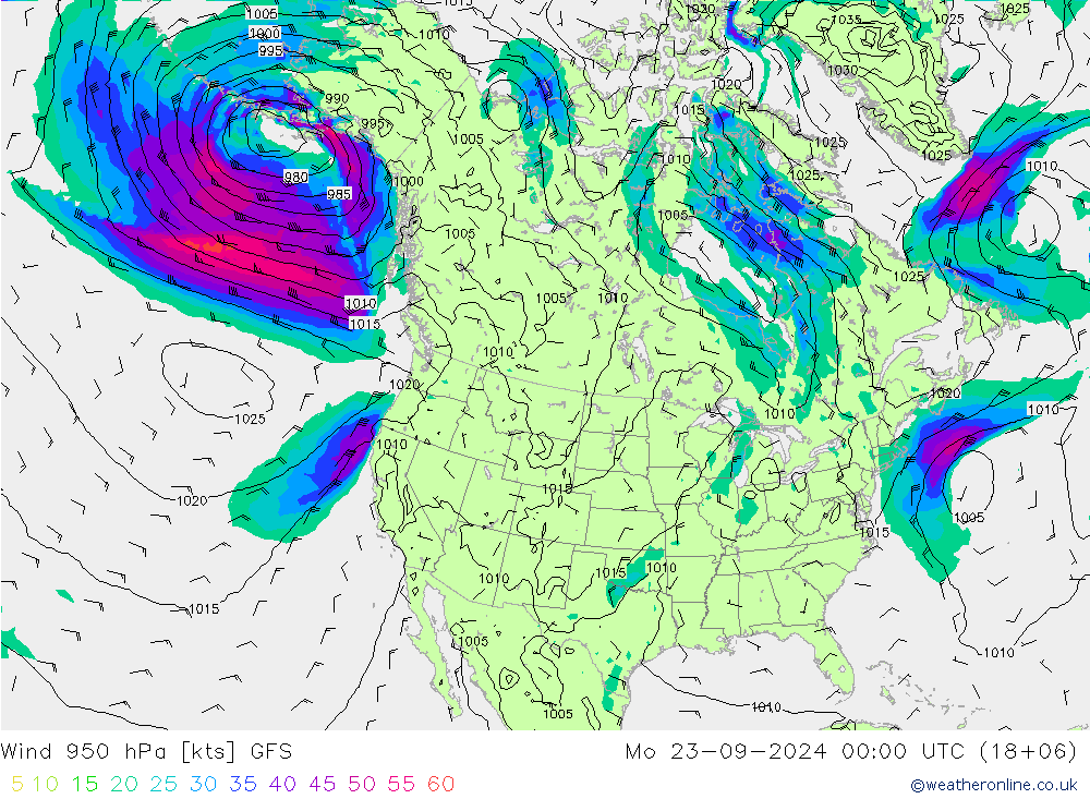 Wind 950 hPa GFS Mo 23.09.2024 00 UTC