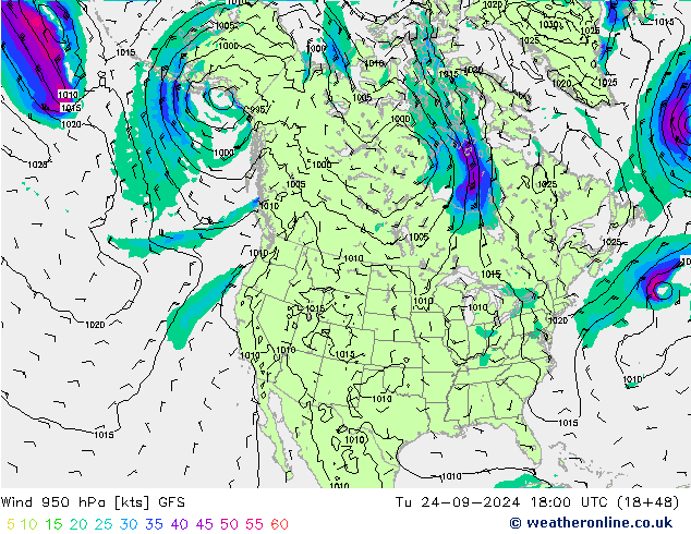 Viento 950 hPa GFS mar 24.09.2024 18 UTC