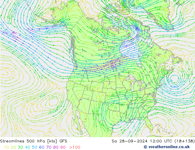 Stroomlijn 500 hPa GFS za 28.09.2024 12 UTC