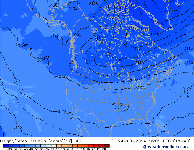 Geop./Temp. 10 hPa GFS mar 24.09.2024 18 UTC