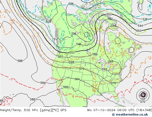 Z500/Rain (+SLP)/Z850 GFS Mo 07.10.2024 06 UTC