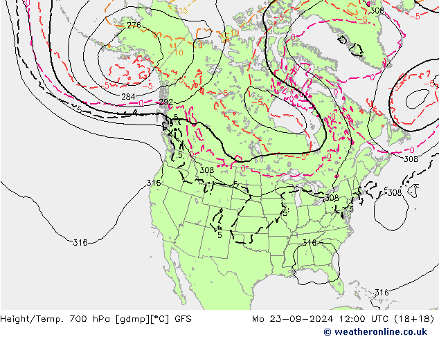 Height/Temp. 700 hPa GFS Mo 23.09.2024 12 UTC