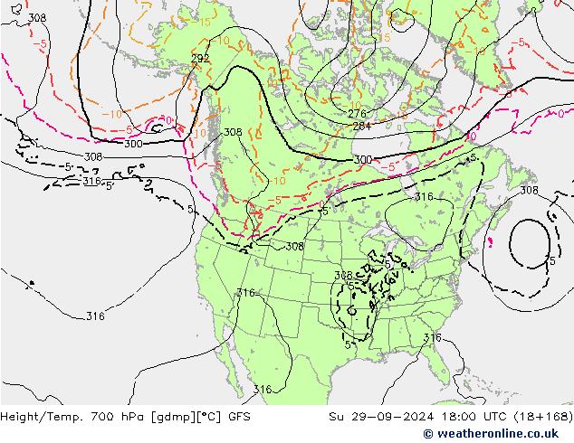 Height/Temp. 700 hPa GFS Su 29.09.2024 18 UTC