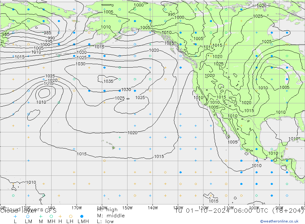 Wolkenschichten GFS Di 01.10.2024 06 UTC