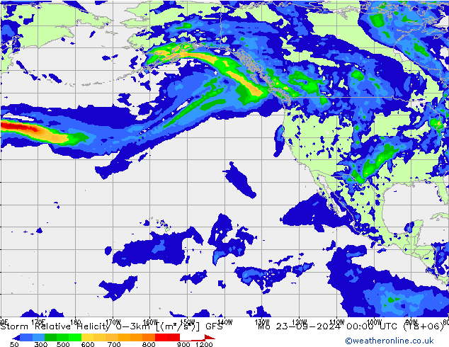 Storm Relative Helicity GFS Po 23.09.2024 00 UTC