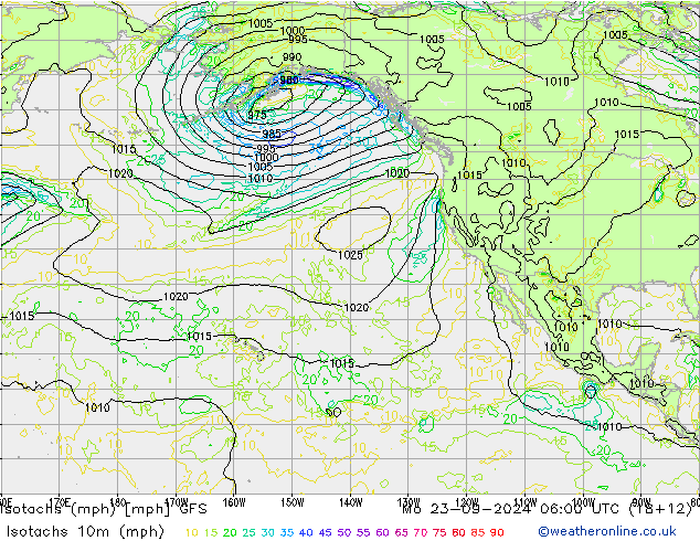 Isotachs (mph) GFS Seg 23.09.2024 06 UTC