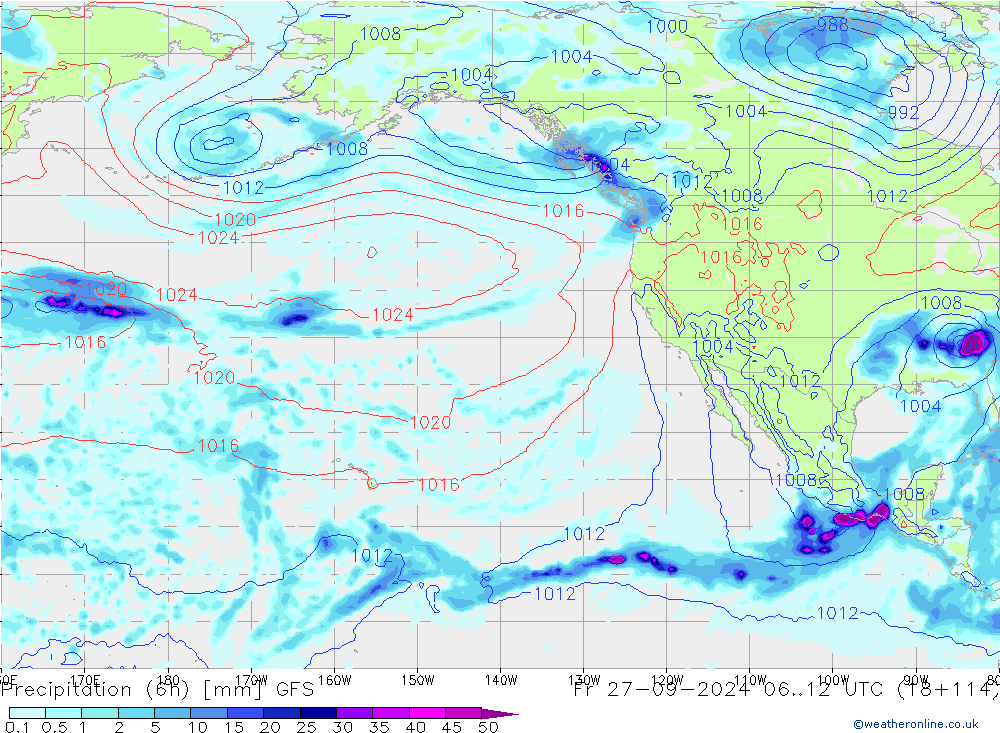 Prec 6h/Wind 10m/950 GFS ven 27.09.2024 12 UTC