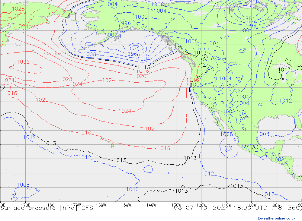 Surface pressure GFS Mo 07.10.2024 18 UTC