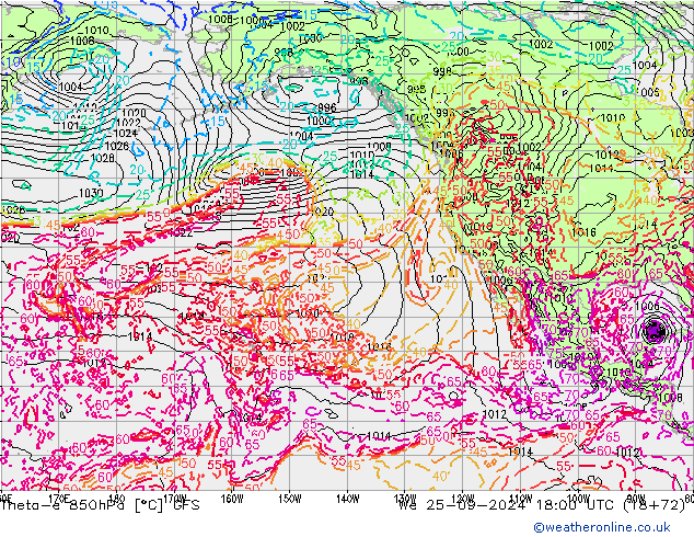 Theta-e 850hPa GFS We 25.09.2024 18 UTC