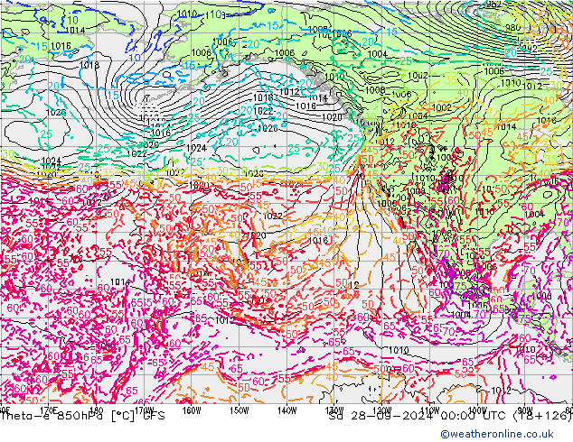 Theta-e 850hPa GFS Sáb 28.09.2024 00 UTC