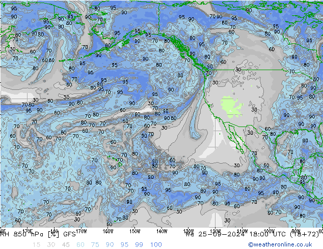 RH 850 hPa GFS We 25.09.2024 18 UTC