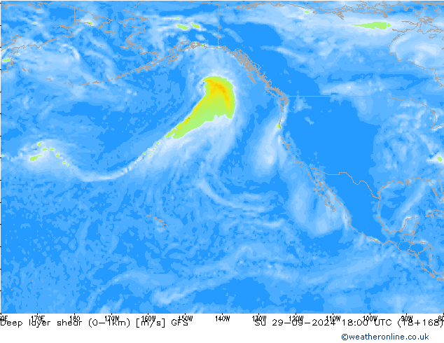 Deep layer shear (0-1km) GFS Su 29.09.2024 18 UTC