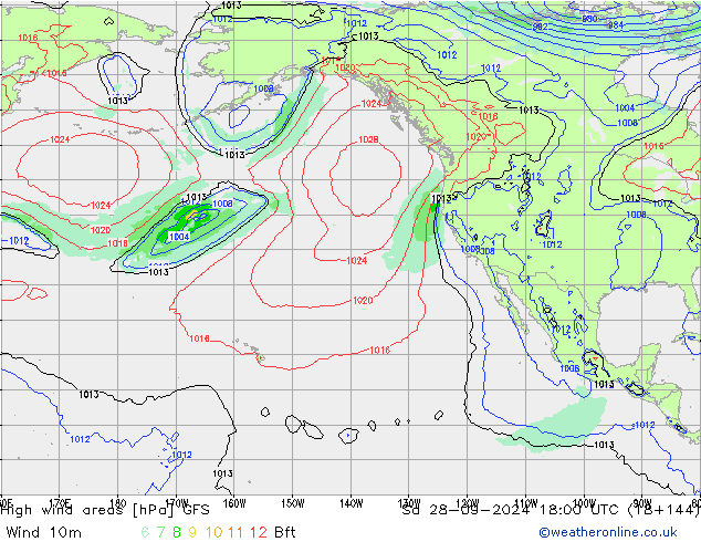 High wind areas GFS sáb 28.09.2024 18 UTC