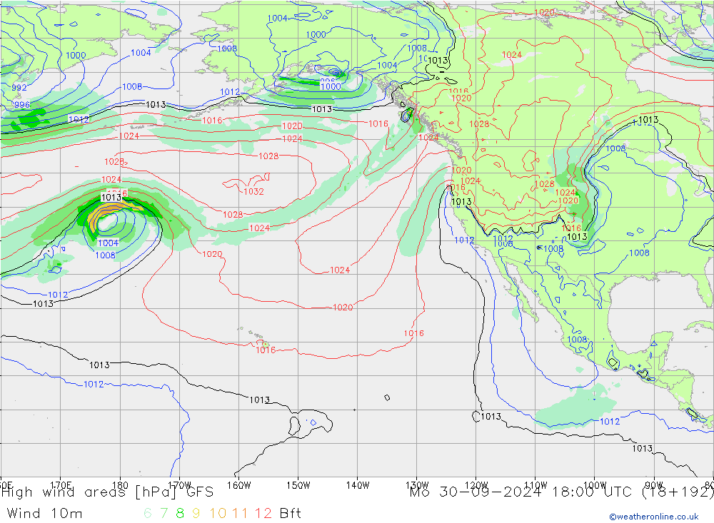 High wind areas GFS Mo 30.09.2024 18 UTC