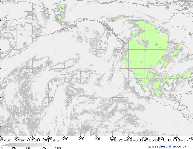 Cloud cover (total) GFS We 25.09.2024 03 UTC