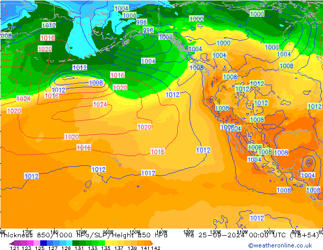 Thck 850-1000 hPa GFS We 25.09.2024 00 UTC