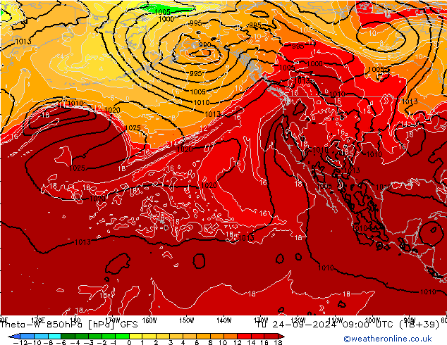 Theta-W 850hPa GFS Tu 24.09.2024 09 UTC