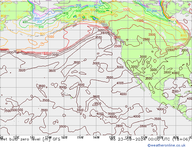 Wet bulb zero level GFS Mo 23.09.2024 00 UTC