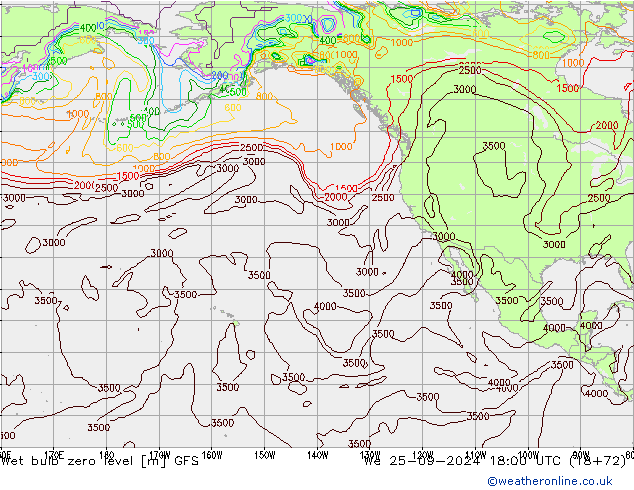 Wet bulb zero level GFS We 25.09.2024 18 UTC