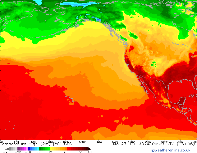 Temperatura máx. (2m) GFS lun 23.09.2024 00 UTC