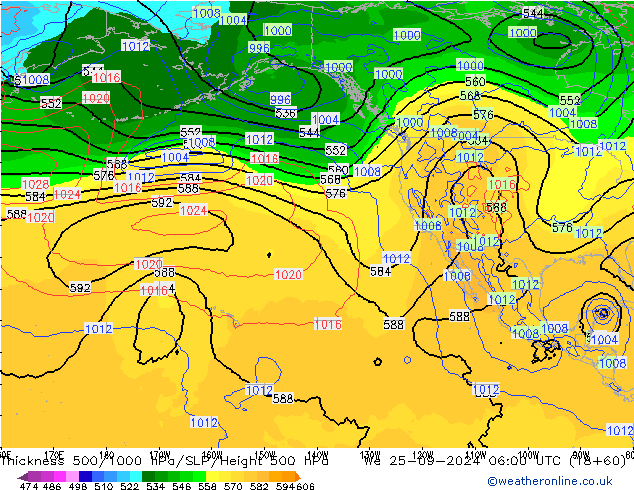 Schichtdicke 500-1000 hPa GFS Mi 25.09.2024 06 UTC