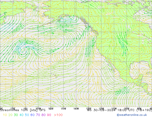 Linea di flusso 10m GFS lun 30.09.2024 18 UTC